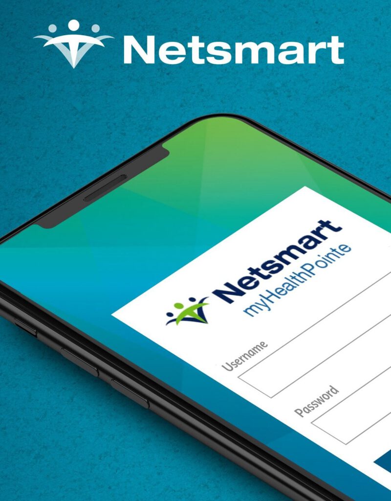 Netsmart myHealthPointe login screen displayed on a smartphone.