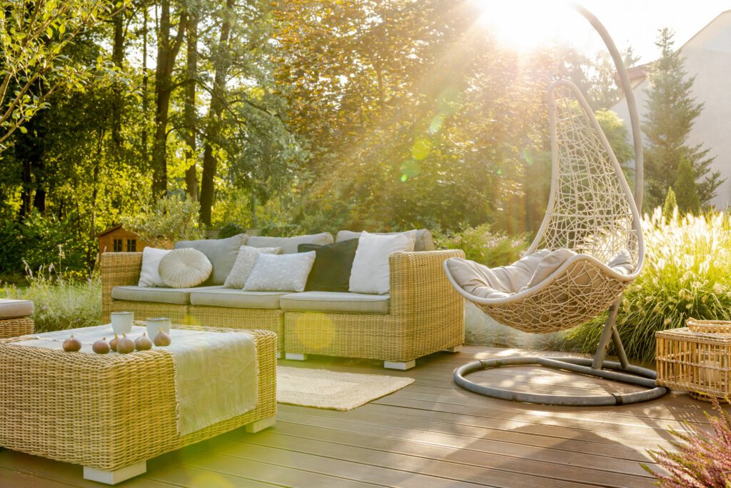 Serene outdoor garden patio at a residential treatment center with natural calming surroundings