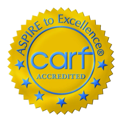 CARF accredited gold seal, Aspire to Excellence.